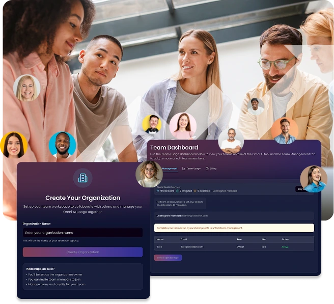 A marketing team collaborating with the Omni AI team dashboard