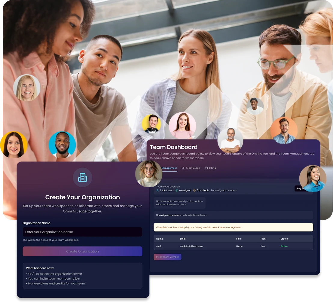 A marketing team collaborating with the Omni AI team dashboard