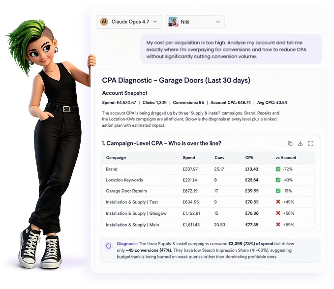 Omni AI running a CPA diagnostic across an entire ad account