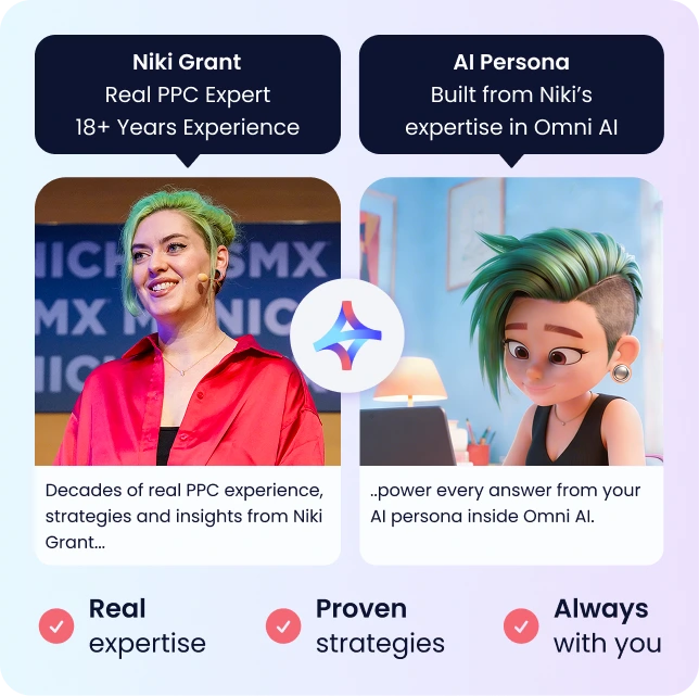 Niki Grant, real PPC expert, and her AI persona inside Omni AI