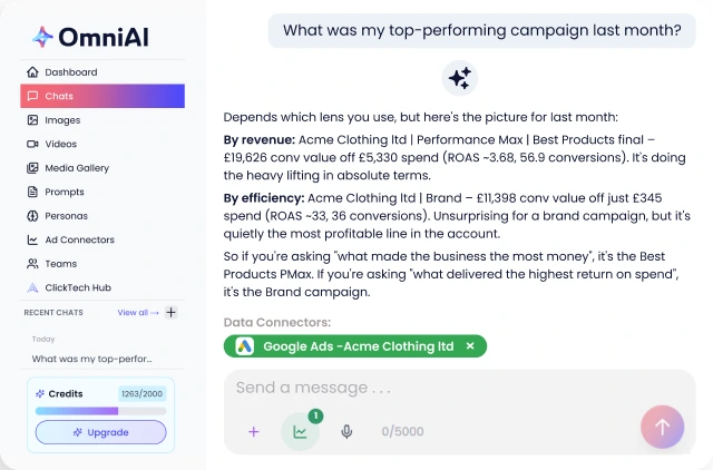 Omni AI chat answering a question about top-performing campaigns